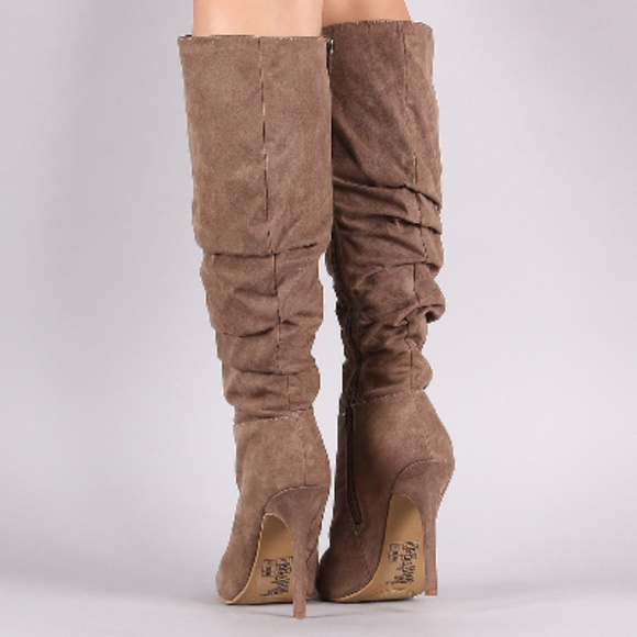 Womens Taupe Pointy Toe Slouchy Knee High Boots - Picture 3 of 3